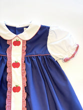 Load image into Gallery viewer, Short Sleeve Dress | Navy with Apple Details