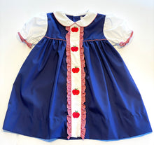 Load image into Gallery viewer, Short Sleeve Dress | Navy with Apple Details