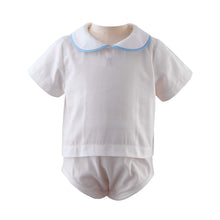 Load image into Gallery viewer, Peter Pan Collar Shirt | White with Blue or Red Trim