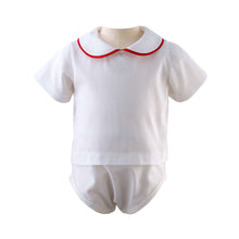 Load image into Gallery viewer, Peter Pan Collar Shirt | White with Blue or Red Trim