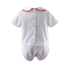 Load image into Gallery viewer, Peter Pan Collar Shirt | White with Blue or Red Trim
