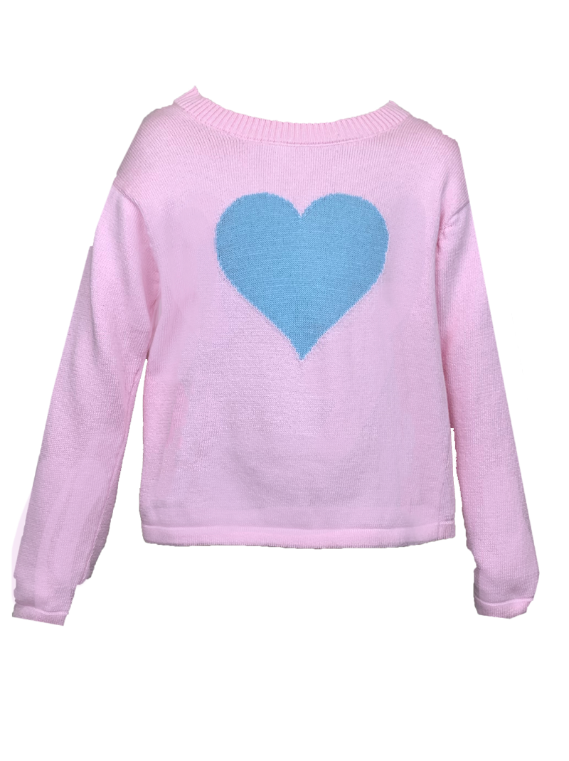 Girls Pink Sweater with Blue Heart