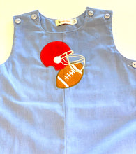 Load image into Gallery viewer, Boys Overalls | Blue with Football Applique