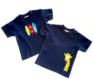 Boy's Short Sleeve T-shirt | Navy with Giraffe Applique