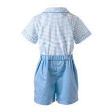 Load image into Gallery viewer, Blue Gingham Shirt and Short Set