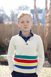 Boys Scott Sweater | White with Stripe