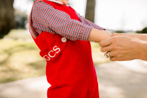 Boys Corduroy Longall | Red with Plaid Cuff