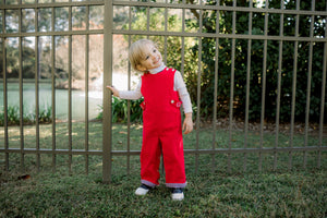 Boys Corduroy Longall | Red with Plaid Cuff