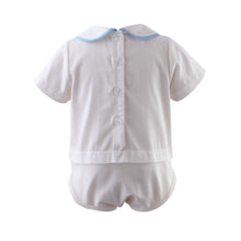 Load image into Gallery viewer, Peter Pan Collar Shirt | White with Blue or Red Trim