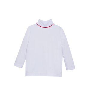 Boys Turtleneck | White Knit with Red Piping