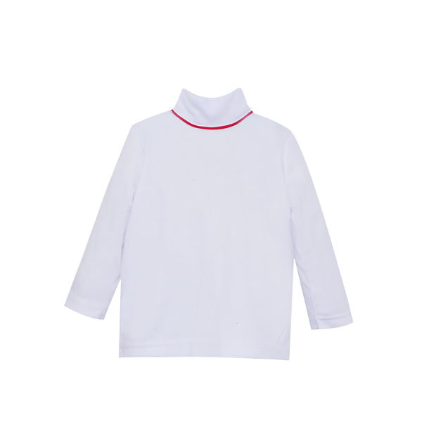Boys Turtleneck | White Knit with Red Piping