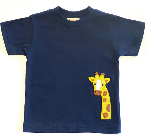 Boy's Short Sleeve T-shirt | Navy with Giraffe Applique