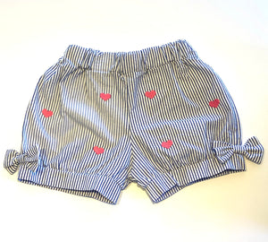 Girl's Shorts | Blue Seersucker with Heart