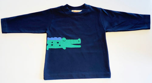 Boy's Long Sleeve T-shirt | Navy with Alligator