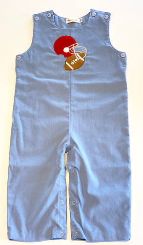 Boys Overalls | Blue with Football Applique
