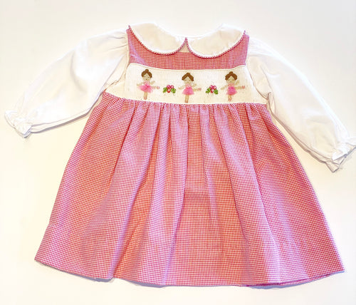 Smocked Ballerina Dress | Pink Houndstooth